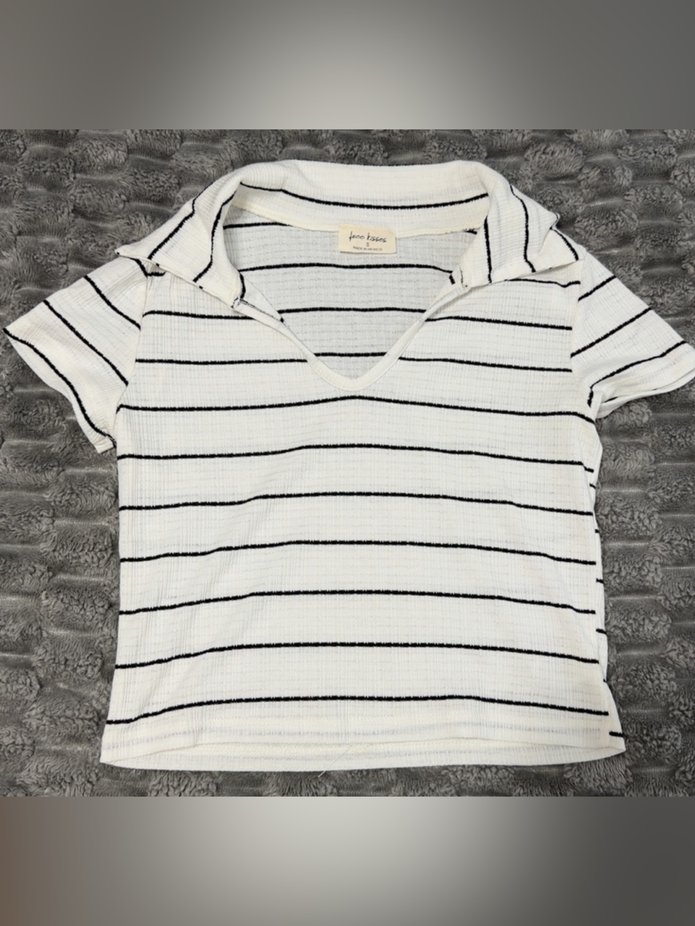 Free Kisses White Crop Top with Black Stripes